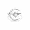 S925 Sterling Silver Moon and Star Crescent Diamond Ring for Women