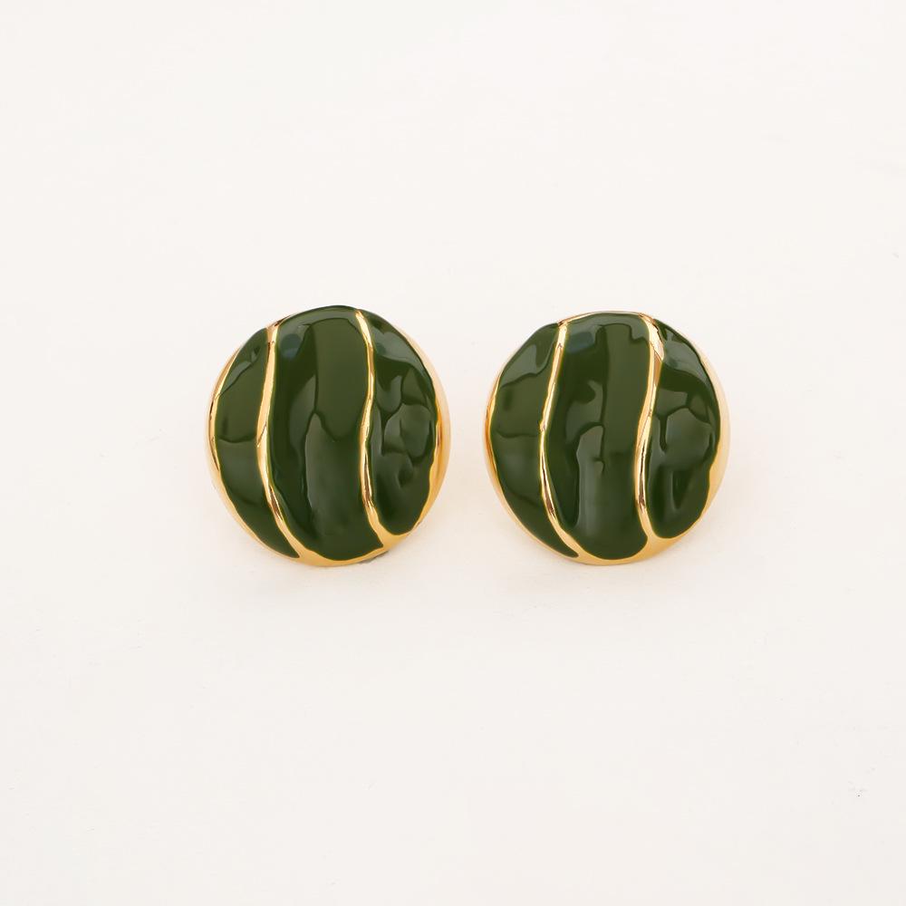 Elegant Enamel Drip Oil Stud Earrings: S925 Silver Needle, Gold-Plated Copper, Autumn/Winter Color Block Design for Women