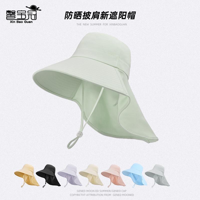 8555 Summer outdoor sunscreen visor versatile large brim shawl fisherman's hat with ponytail hole hat women