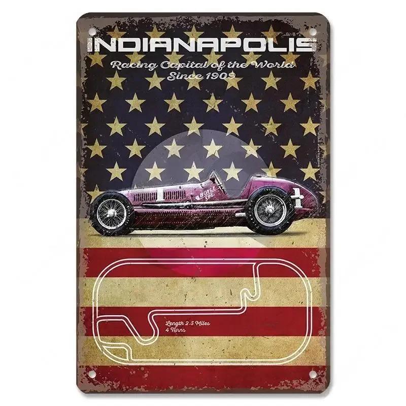Metal Tin Signs Racing Car Plaque Metal Poster F1 Racetrack Nostalgic Vintage Metal Wall Art Decor for Garage Racing Club Home