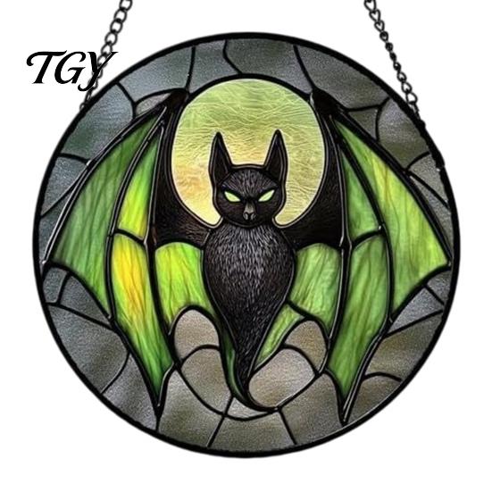 Waterproof Outdoor Branch Decoration Retro Halloween Pendant, Ghost/Bat/Spider Web/Pumpkin Head Print, Dark Theme Holiday Decor Vintage Acrylic
