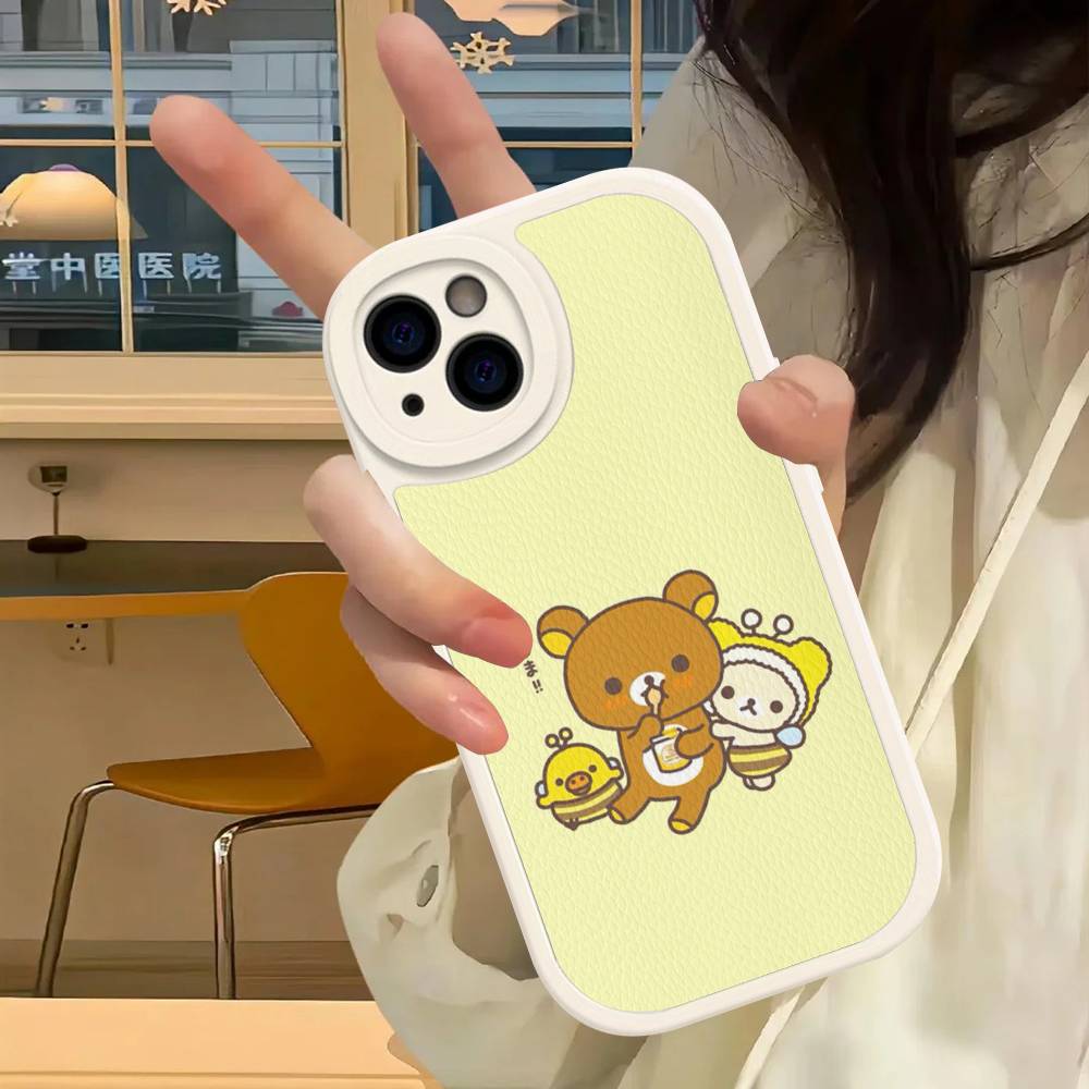 Cartoon Rilakkuma Bear Phone Case For iPhone 16 15 14 13 12 11 Pro Max Plus Shockproof Leather Cover