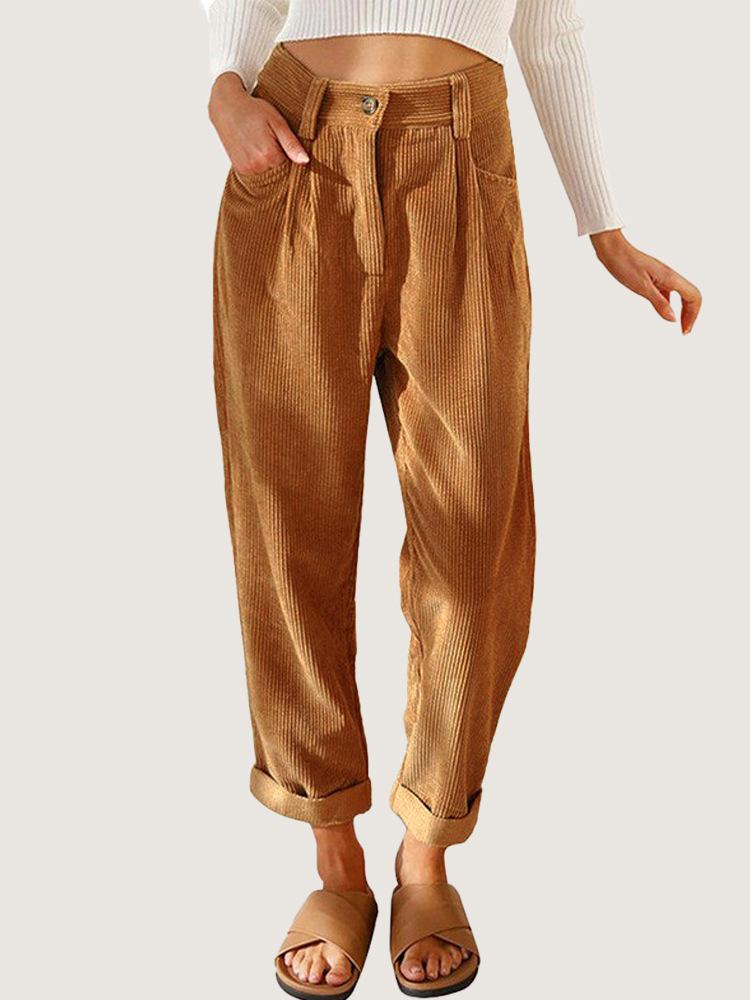 2025 Spring & Autumn Women's Corduroy Harem Cigarette Pants - Retro, Cropped, Casual Style.
