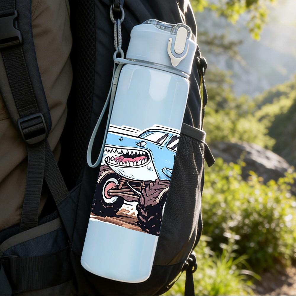 1PC Blue Monster Truck Offroad Print 750ml Color Plastic Sports Water Bottle Leakproof Flip Straw Lid Suitable for Sports Office Home Use