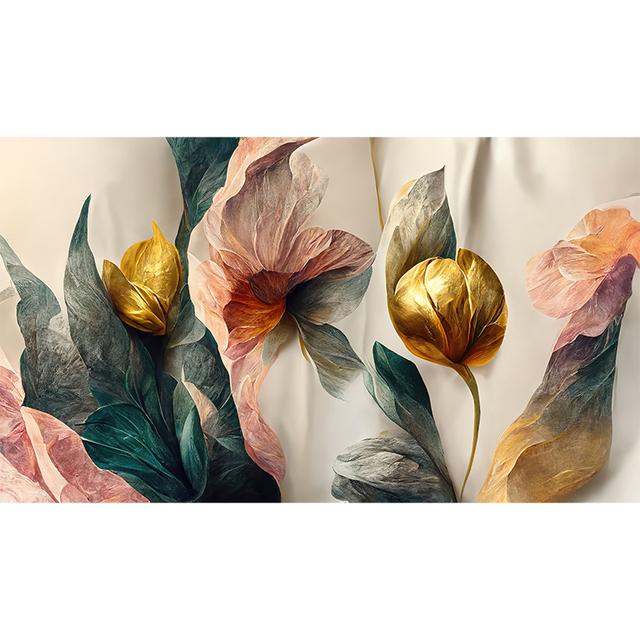 Vintage Flowers Canvas Painting Gold Green Pink Wall Art Canvas Art Posters Prints Modern Mural Pictures for Living Room Decor