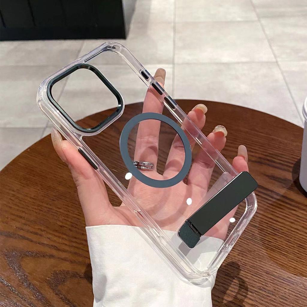 High End Minimalist Couple Phone Case with High Aesthetic Value, Crystal Clear Hardware Horizontal Stand Phone Case for Apple 15pro Phone Case