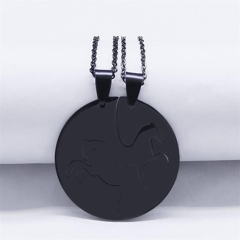 2PCS Horse Stainless Steel Chain Necklace for Women Men Horses Accessories Couple Love Necklace Jewelry Equestrian Gift N725S01