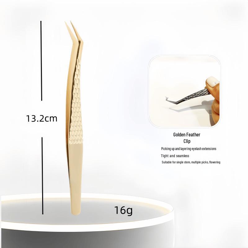High Precision Diamond Pattern Eyelash Tweezers with Stainless Steel Fiber Tip