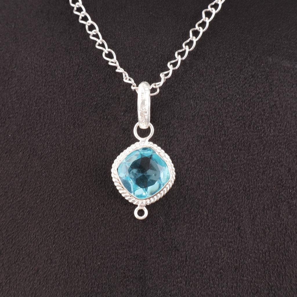 Cushion Sky Blue Topaz Gemstone Sterling Silver Sisters Gift New Pendant Jewelry PP-11-3