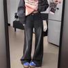 Black Gray Women's High-Waist Straight-Leg Jeans - Autumn/Winter, Slimming, Plus Velvet, Wide-Leg, Floor-Length.