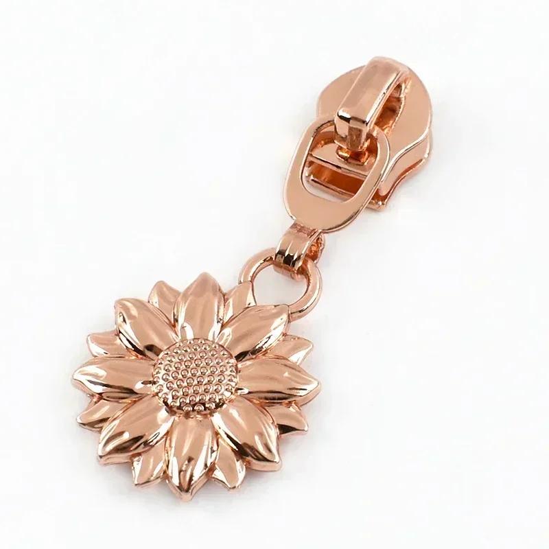 5/10/30Pcs 5# Zipper Puller for Nylon Zip Clothes Bags Decor Zips Slider Handle Sunflower Zippers Head Repair Sewing Supplies