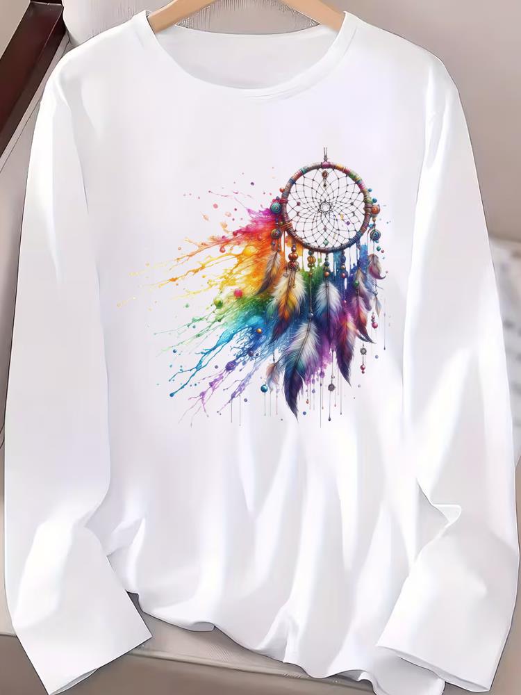 (Asian Size) Trend Butterfly Cute Tee Print T Shirt Women Clothing Autumn Winter Spring Casual Fashion Top O-neck Graphic Long Sleeve T-shirts