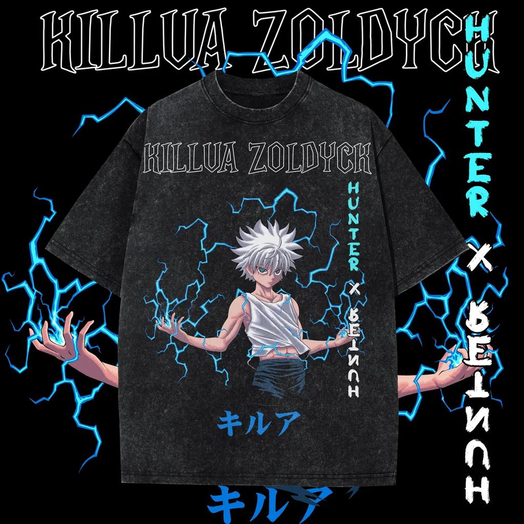 HUNTERHUNTER T-Shirt Killua Zoldyck T-Shirt Streetwear Herren Damen Kleidung Vintage Gewaschenes T-Shirt Sommer Baumwolle Kurzarm T-Shirt