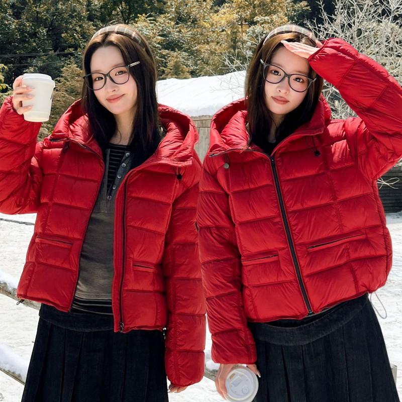 Womens Short Puffer Cotton Jacket Winter Lightweight Loose Casual Hooded Coat