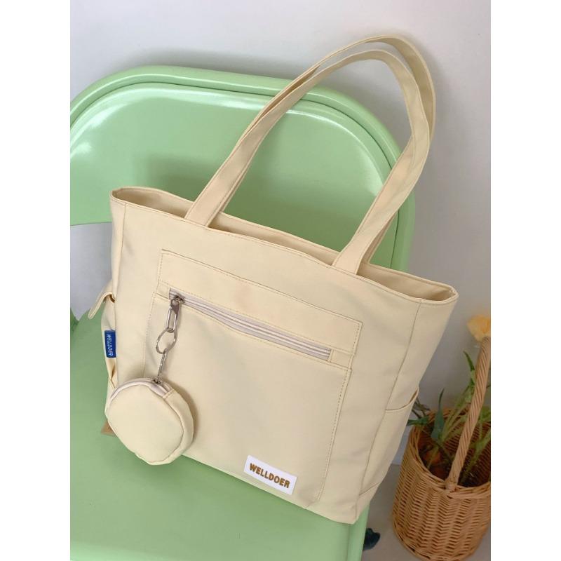Canvas Bag Women's Shoulder Bag Japanese Simple Large-capacity Handbag Carrying Book Bag Class Bag Students Make Up A Missed Lesson Bag.