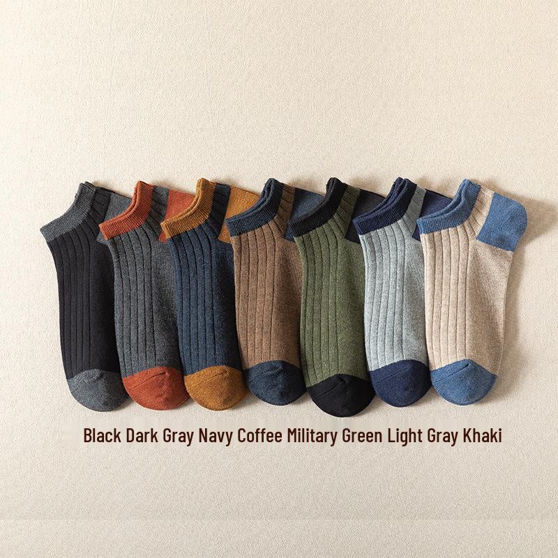 Herren Farbkombination Baumwoll-Knöchelsocken - Schweißabsorbierend, Geruchshemmend, Doppelte Naht, Dünn für Frühling/Sommer.