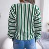 Chic Women Loose Knitted Sweater Winter Fall All Match Tops Balloon Sleeve Contrast Stripe Tie