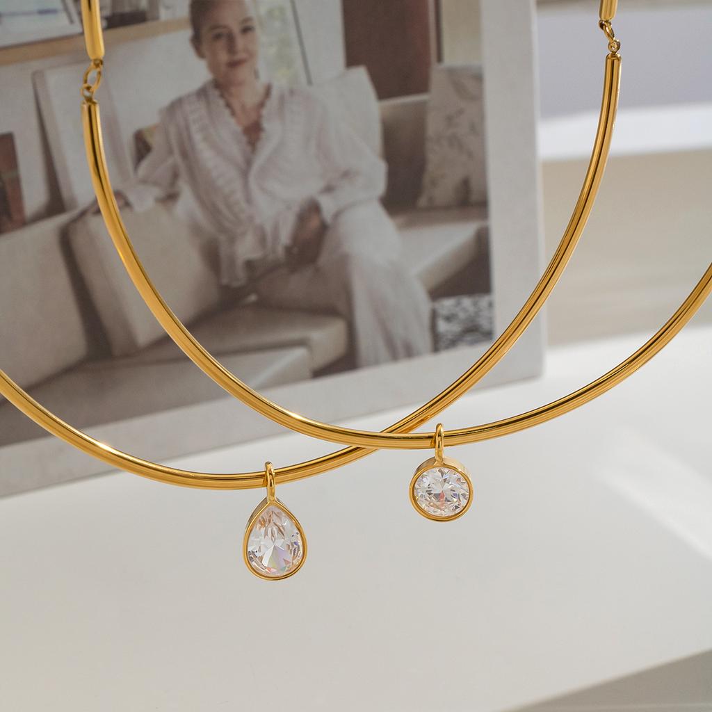 X&L 18K Gold PVD Plated Stainless Steel Necklace for Women New Fashion Geometric Zircon Pendant Necklace Charms Jewelry