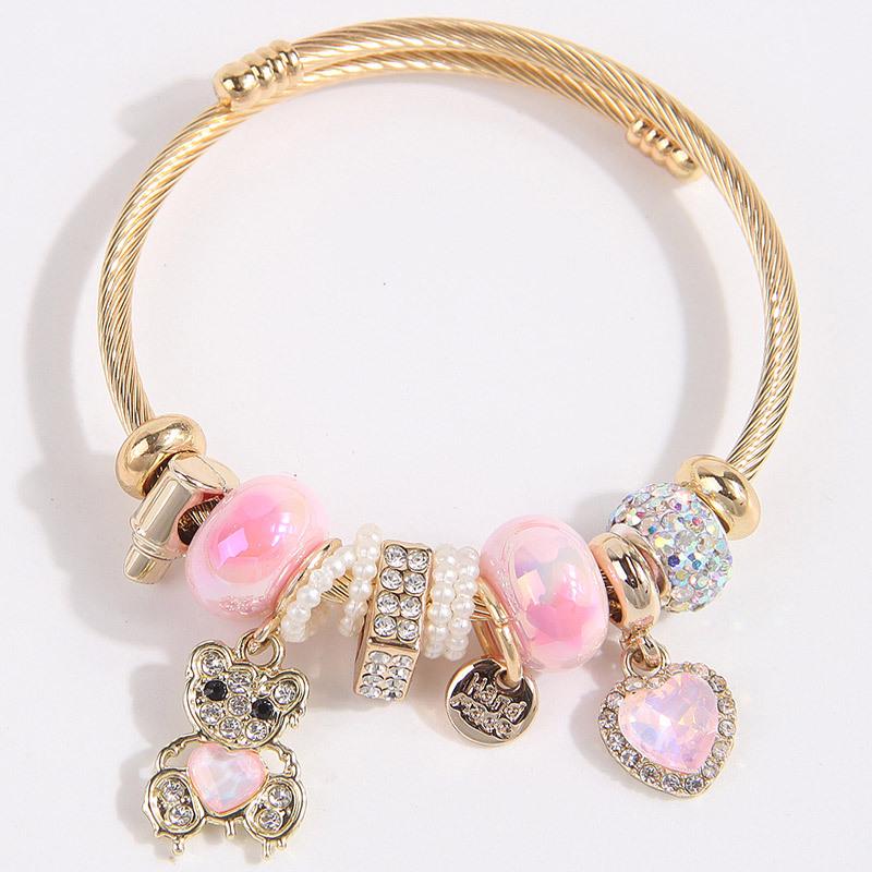 Versatile Metal Pendant Bracelet with Heart & Bear Charm