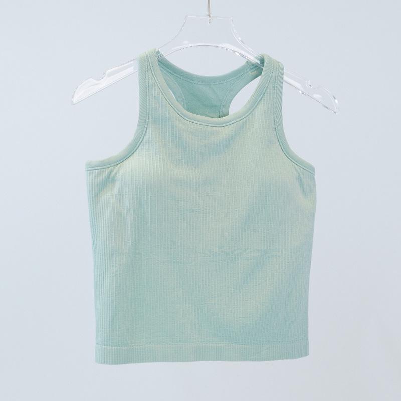 Women's High Elastic Knitted Ribbed Yoga Tank Top with Built-in Chest Pads, Waist Cinching, and Comfortable Summer Fit