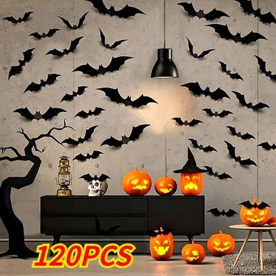 120 piezas Decoración de Halloween Pegatinas de pared de murciélago 3d Decoración Muebles Ventanas Patio Logotipo Exterior Césped Fiesta Fantasma Decoración