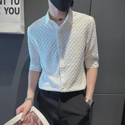 Men's Trendy Slim-Fit Ice Silk Short Sleeve Shirt - Stylish and Casual Summer Top