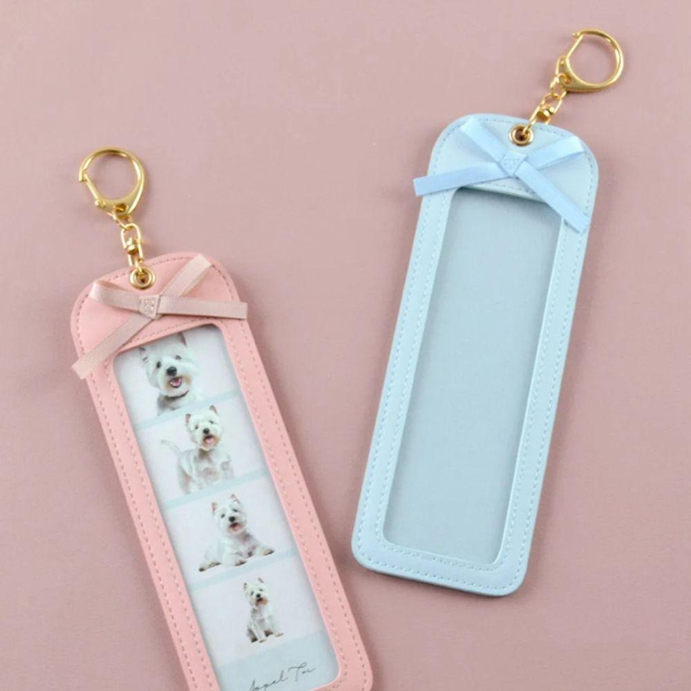 PU Leather Pet Photo Keychain Long Four Grid DIY Photo Clip Fashion PU Leather Keychain  DIY Craft