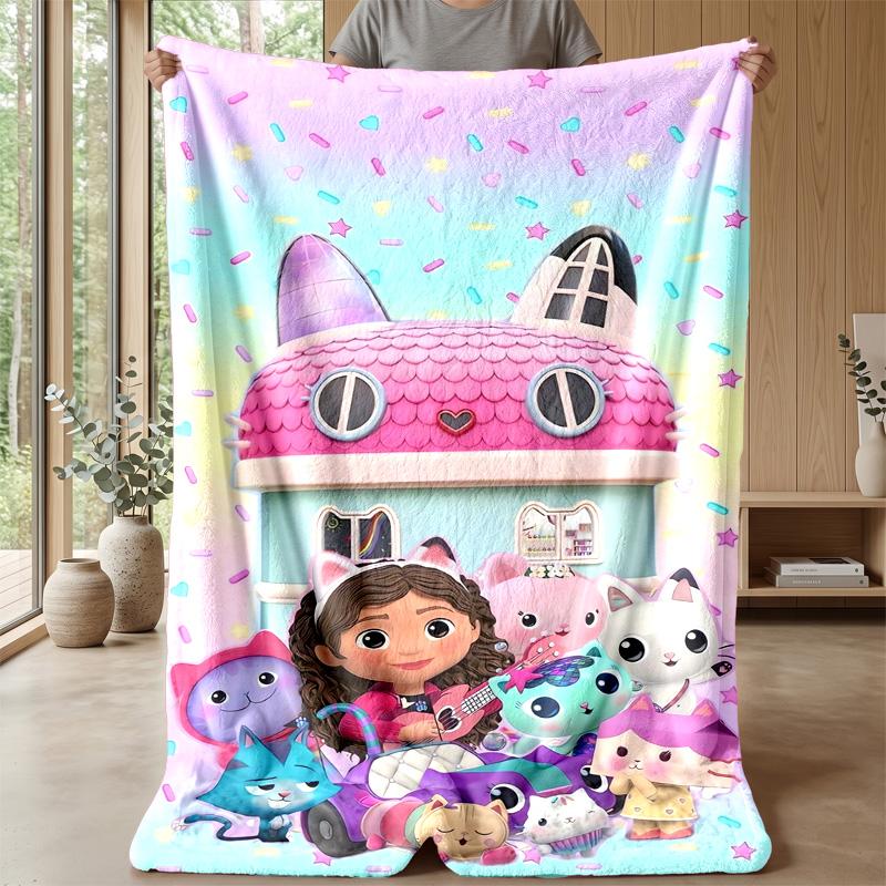 Gabby’s Dollhouse Cozy Flannel Blanket, Comfortable Warm Throw Blanket for Bedroom Sofa Home Use
