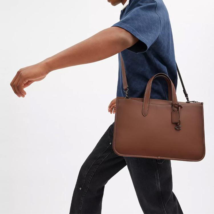 Coach Isaac 40 Logo Zipper Closure Glove Tanned Leather Crossbody Shoulder Tote Bag Large Men Bags Redwood CV969-RWD