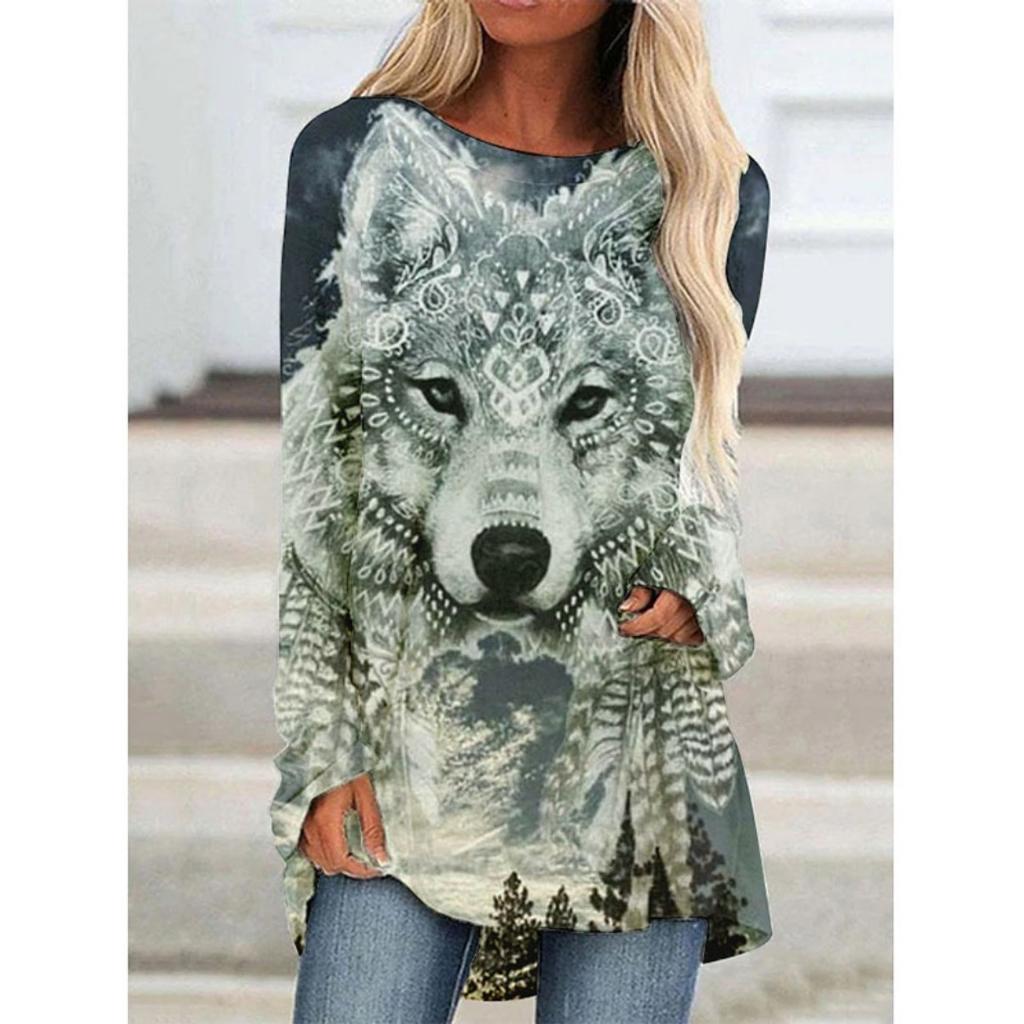 Western Aztec Ethnic 3D Print Langermede T-skjorter Bohemian Women Vintage Fashion T-skjorte Oversized Streetwear T-skjorter for kvinner Topper