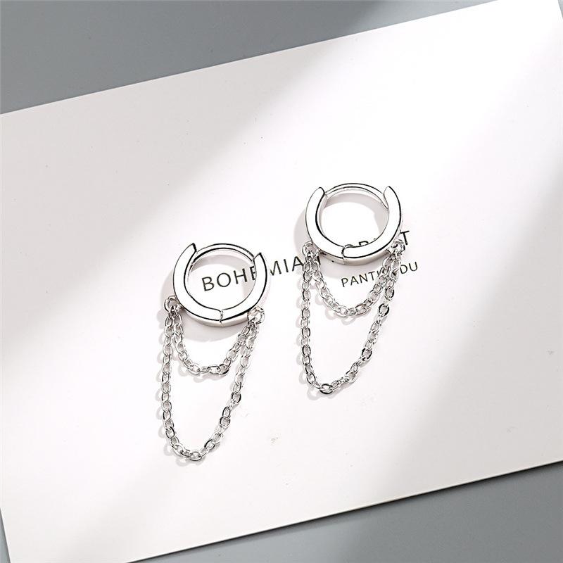 Silver Color Punk Style Double Layer Chain Hoop Earring For Women Gold Color Ear Jewelry 2022 New Earrings