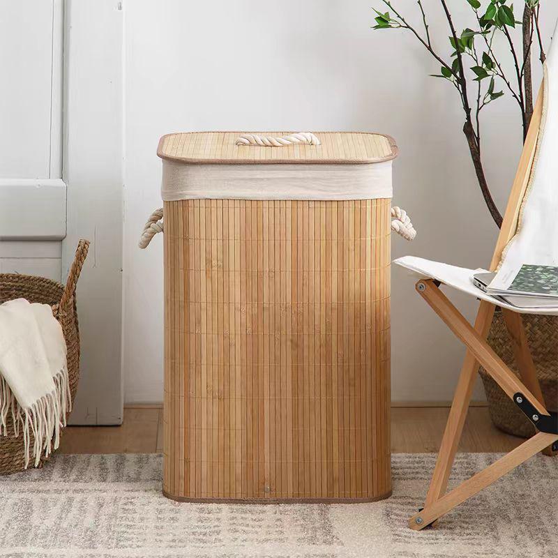 Foldable Dustproof Bamboo Laundry Basket