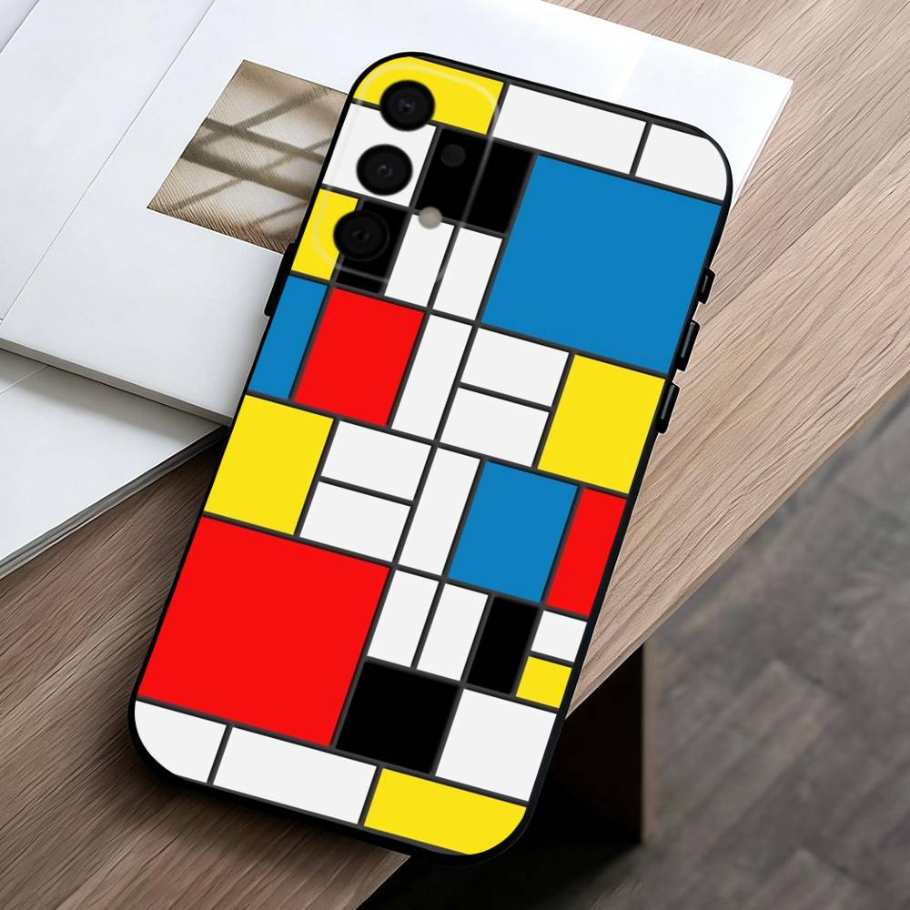 Grid T-TOPLBPCS M-Mondrian Phone Case For Samsung Galaxy A73,A72,A71,A70,A53,A52,A51,Soft Silicone Black Cover