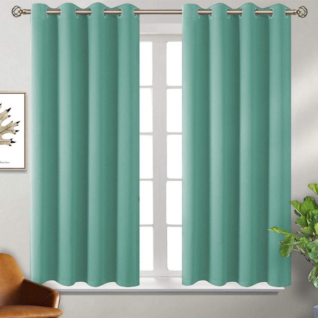 Set Of 2 Room Darkening Thermal Insulated Polyester Blackout Curtain (Light Green)