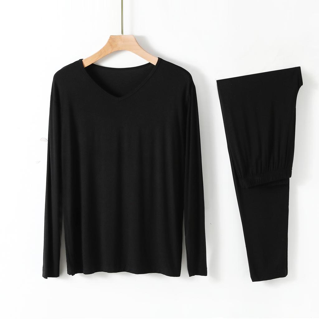 Modal Mens Homewear Pajamas V-neck Long Sleeve Pants Kit Draping Smooth Elastic Comfortable Sleepwear Pyjama Homme