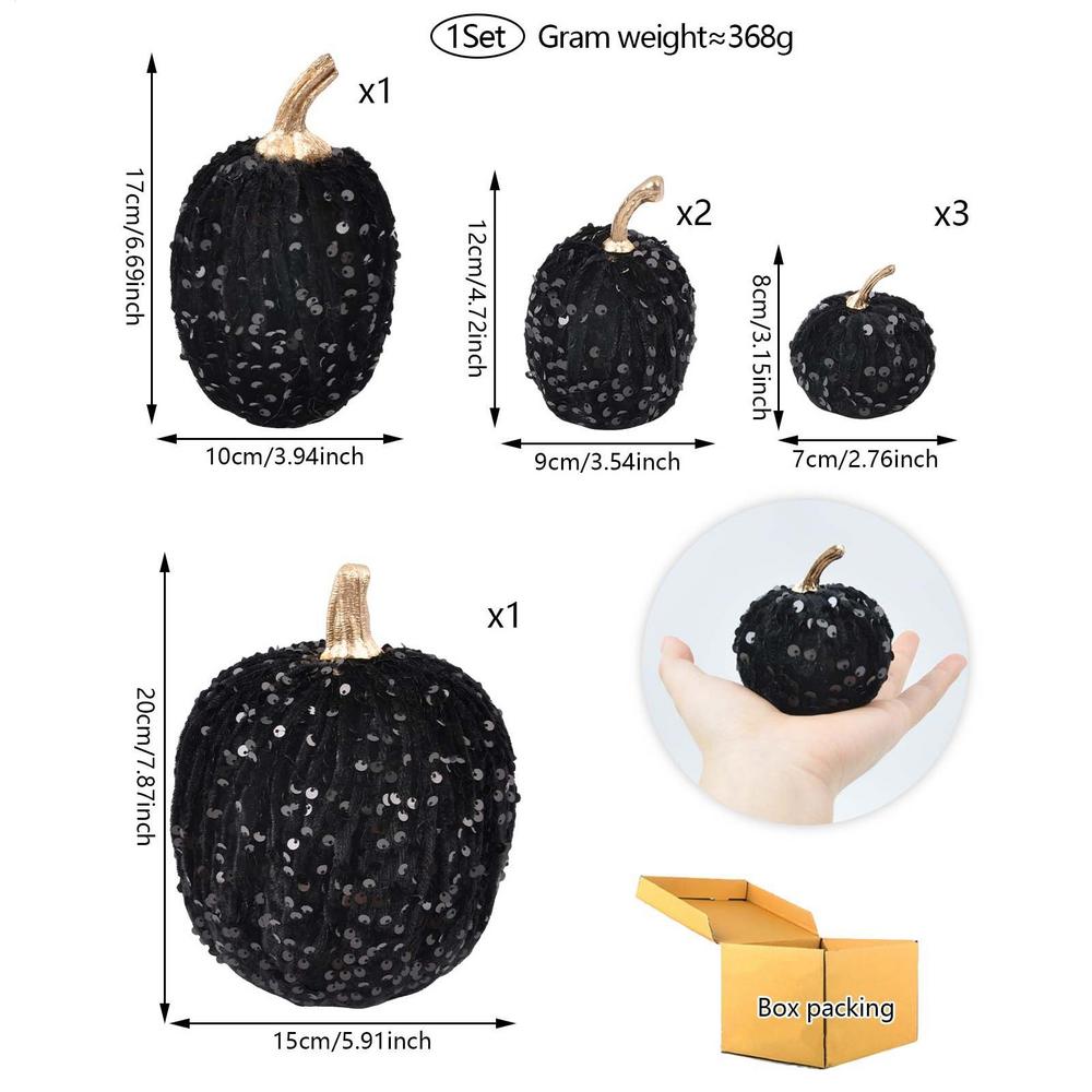 artificial glitter velvet pumpkin 7Pcs/set Autumn Fake Simulated Pumpkin Autumn Harvest Party Thanksgiving Decoration Props чёрный