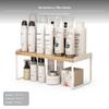 2Tier Desktop Makeup Organizer, Layered Cosmetic Storage Rack, Stackable, ivory Wood Small White