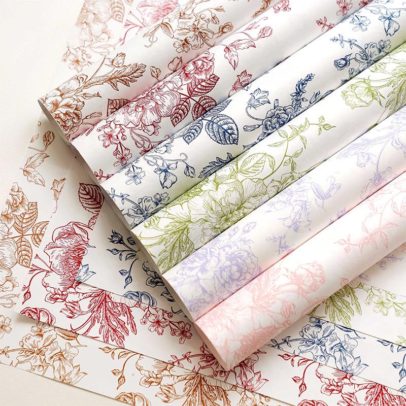 Retro Wrapping Paper Romantic Flower Wrapping Paper Kraft Gift Paper Florist Bouquet Packaging Material For Gift Wrapping Pack
