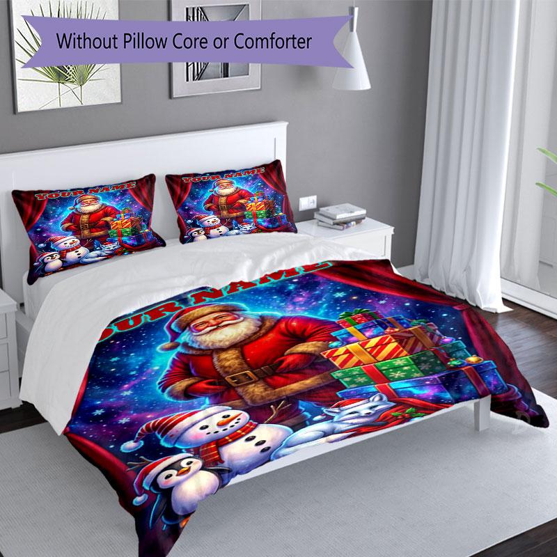 3PC Custom Name Christmas Magic Scene Bedding Set Duvet Cover Closure Includes 1 Duvet Cover & 2 Pillowcases for Bedroom