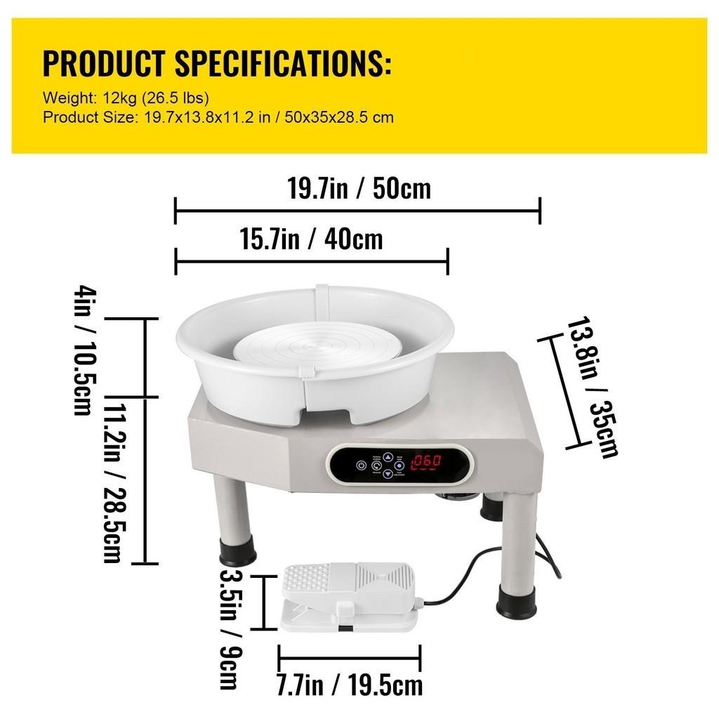 350W Pottery Wheel Ceramic Forming Machine LCD Touch Screen Clay Wheel Electric DIY Clay Sculpting Tools With Foot Pedal 9.8" /25 Cm