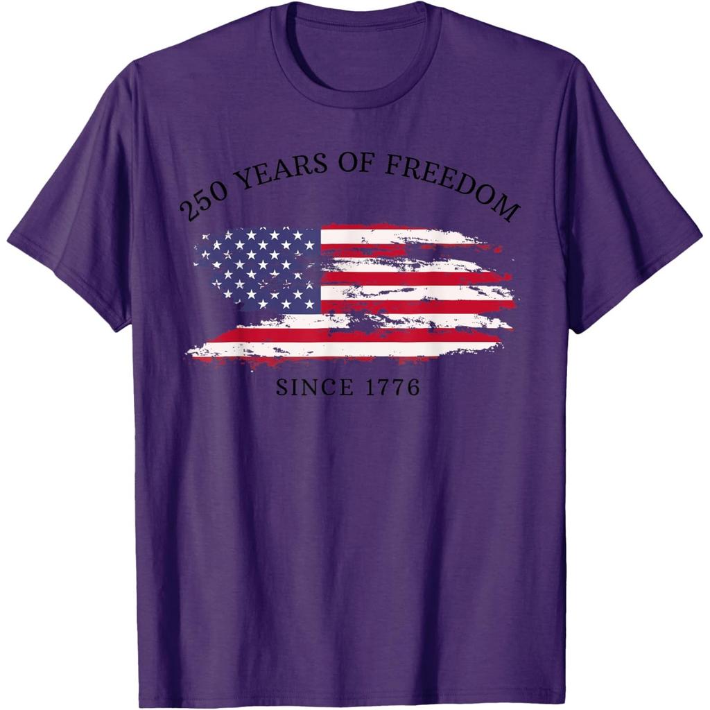 250 Years of Freedom Since 1776 American Flag Graphic Tee Casual Short Sleeve T-Shirt