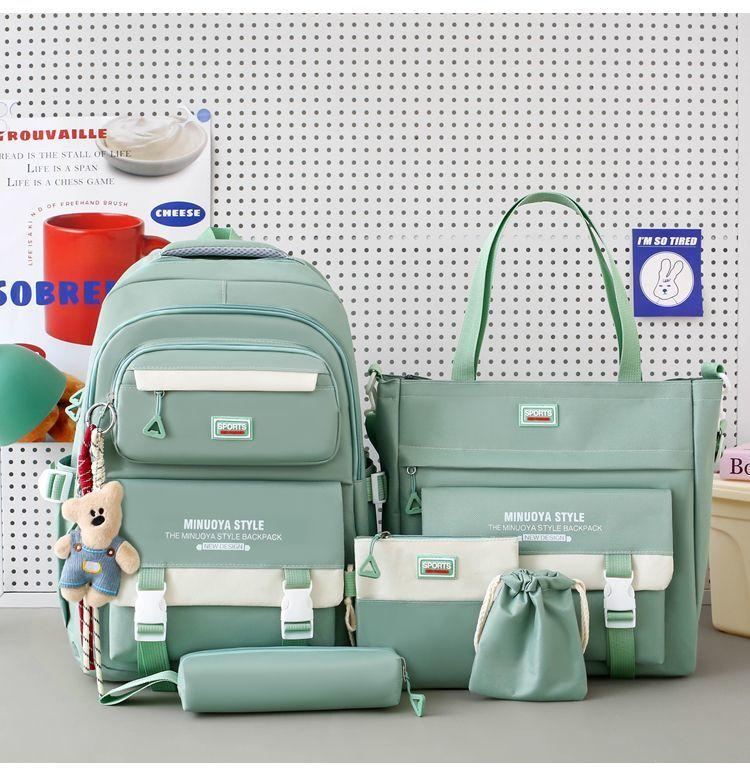Elementary School School Bags Lightweight Campus Backpack Leisure Travel Backpacks Middle School Students' Large Capacity Handbag Pencil Case 5pcs