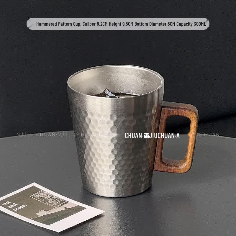 Qiwei Industrial Style 304 Stainless Steel Mug with Wood Handle