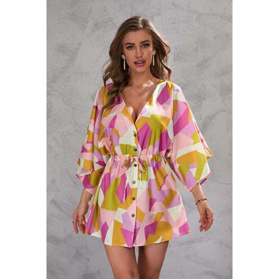 

Женские летние повседневные платья с принтом листьев и рукавом пять четвертей XXL