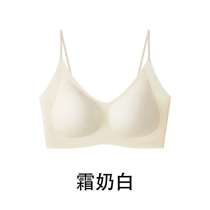 Summer ultra-thin cool underwear camellia fragrance breathable and comfortable thin shoulder straps ice silk seamless bra herbal