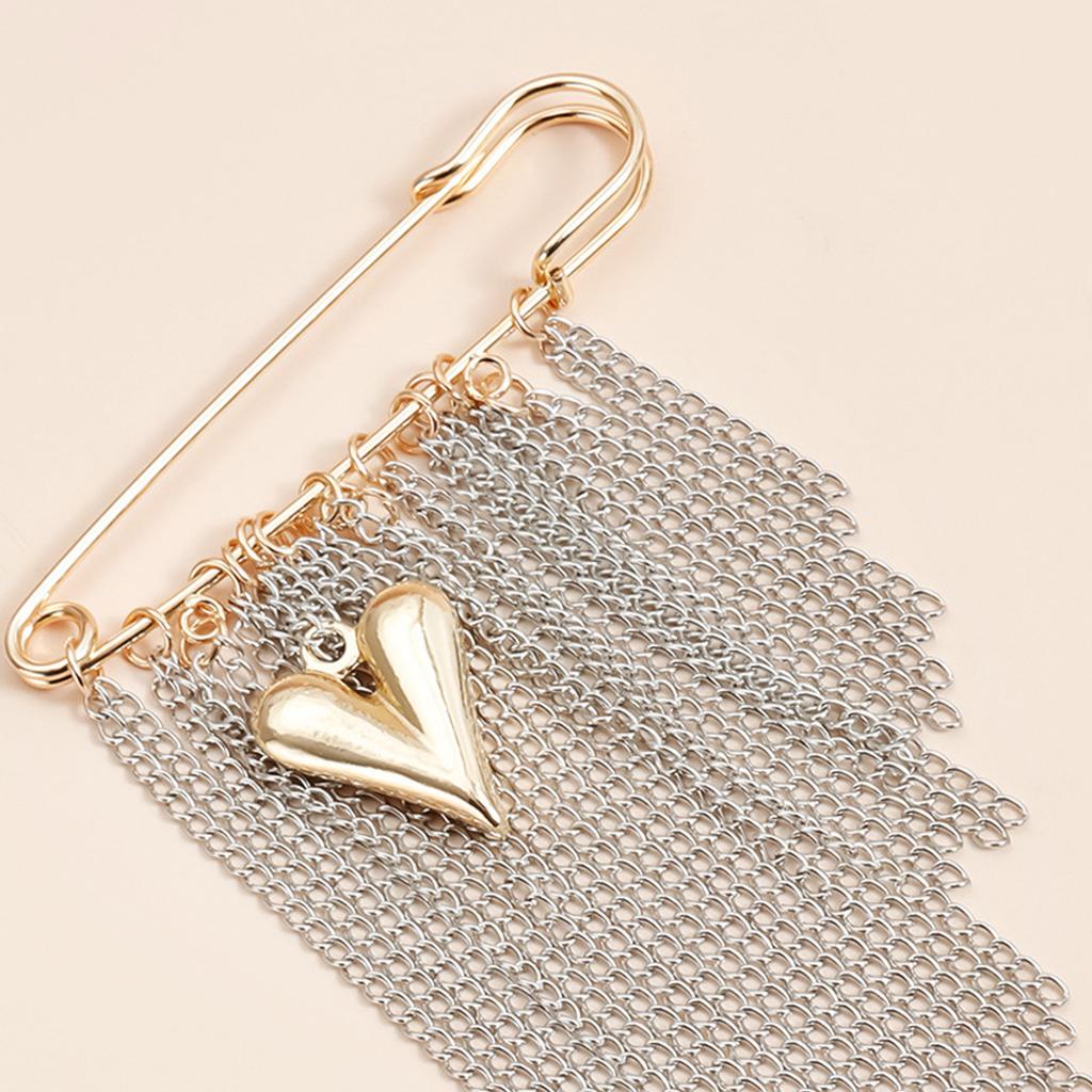 Sturdy Alloy Heart Shape Brooch Multiple Tassels Exaggerated Styles Color Block Fashion Accessory