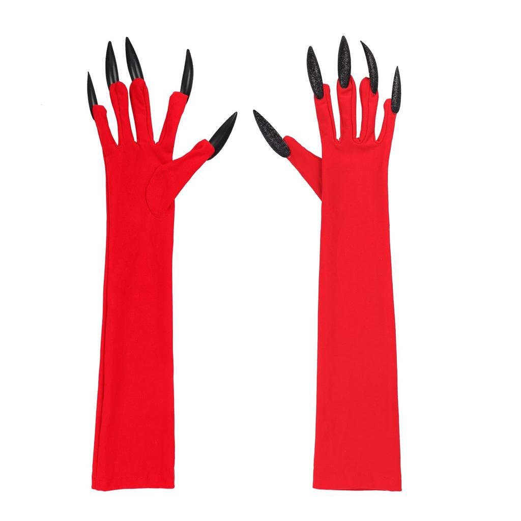LYING Halloween Cosplay Gloves, Arm Covers with Claws, Demon Claws, Monster Gloves for Women, Dark Vampire, Devil, Ghost Costume Gloves with Black
