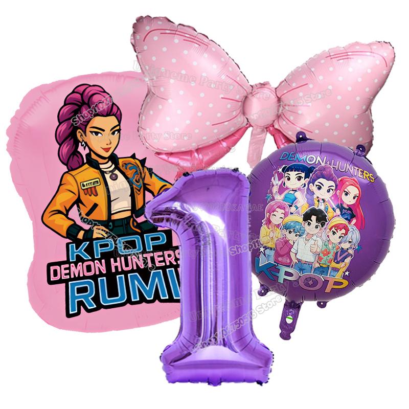 Kpop Demon Hunters Birthday Balloons Decoration Zoey Rumi Mira Girl Party Number Balloons Set Party Favor Home Decor Kids Gift