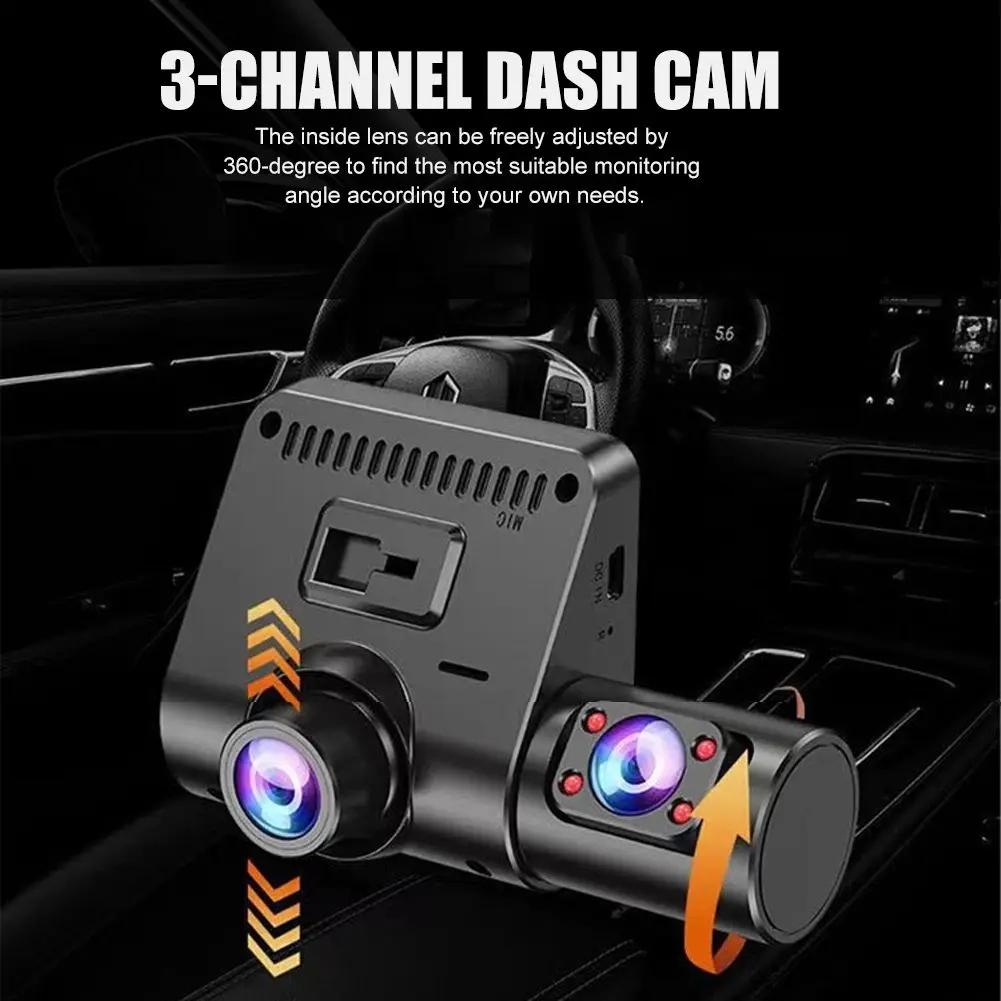 2/3 Channel Car DVR Three-Lens Inside Vehicle Camera Recorder Video HD1080P Dashcam Loop Recording Car Charge