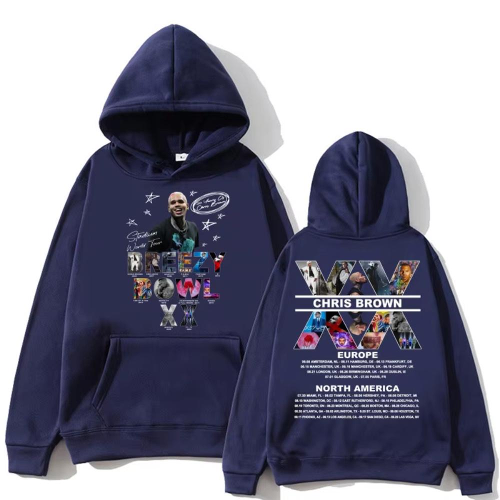 Sudadera con capucha Rapper Chris Brown Breezy Bowl XX Tour Harajuku Moderna de Manga Larga para Hombre Oversize Popular Sudadera Streetwear